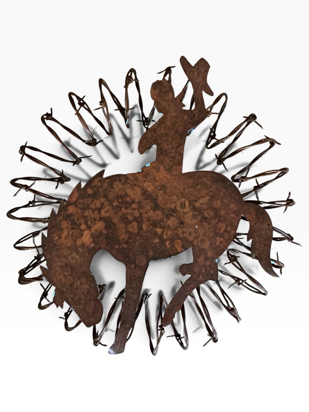 Metalwork Rustic Barbed Wire Wreath Bronco Rider Rodeo Cowboy Wall Art